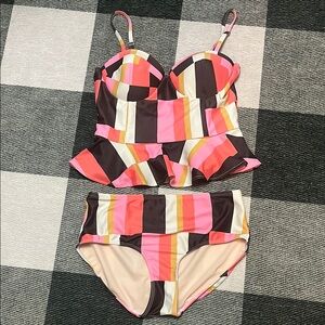Albion Multicolor Striped two piece peplum bikini size small